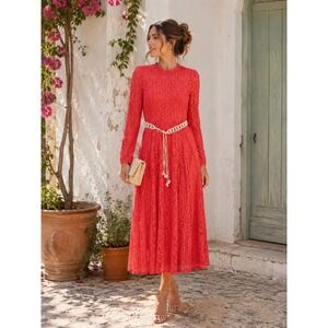 NWT Zimmermann Allia High Neck Lace Dress Coral Shell Belt Size 0 US 4